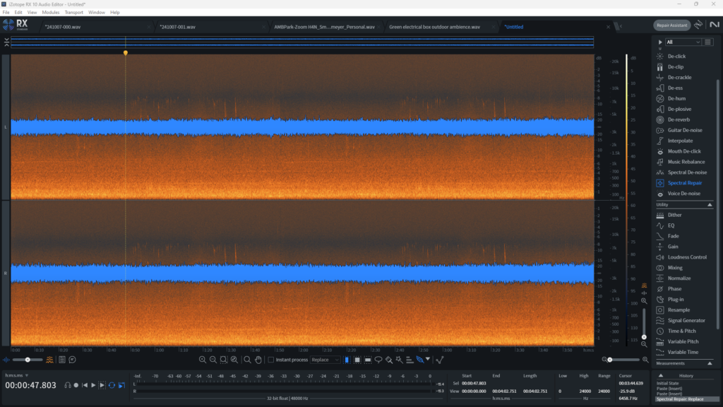 Izotope RX screenshot of a waveform and spectrogram.