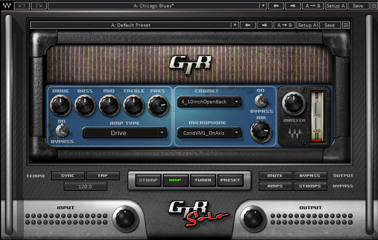 Screenshot showing Waves GTR Solo plugin with the amp sim.