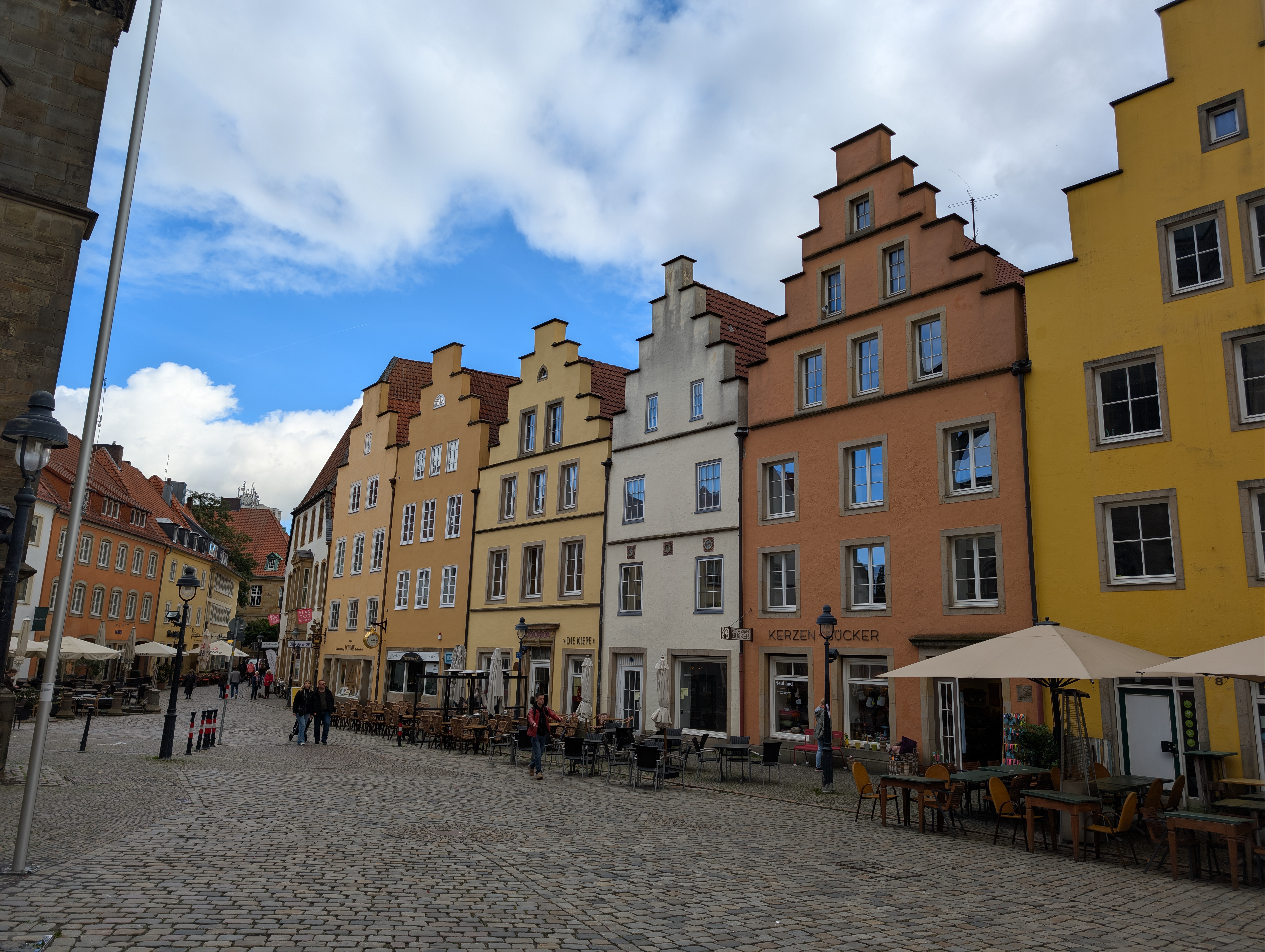 Pedestrian area of Osnabrück with very colerful buildings