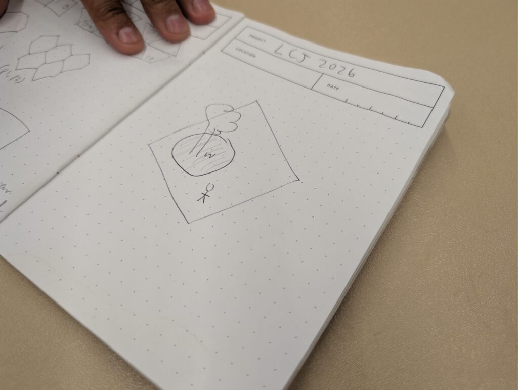 Rough sketch of the game world. With a simple tree and a stick figure person