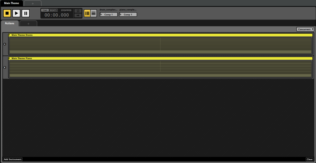 Screenshot showing the Main theme event with 2 nested events
