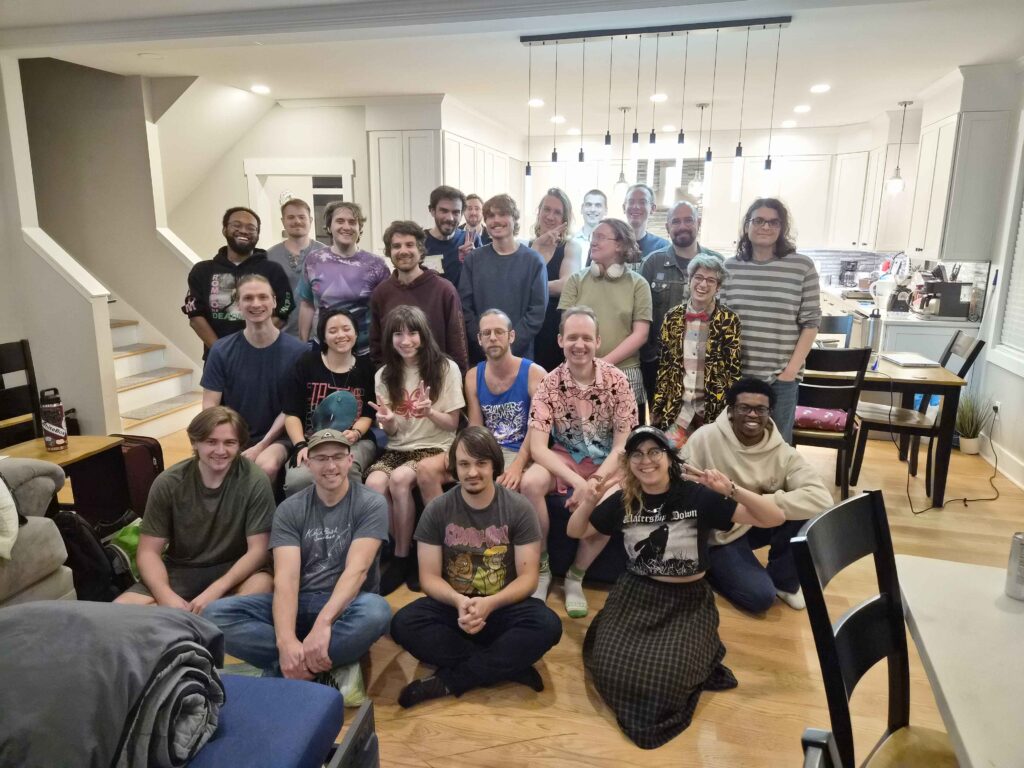 Alternate take of a Group photo of RVA Game Jam folks in the cabin